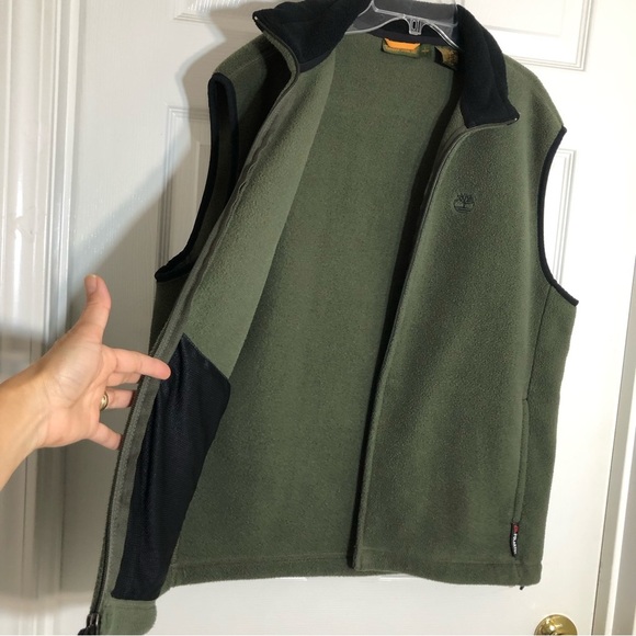 Timberland Men's Polartec Army Green Fleece Full Zip Pockets Vest - Picture 5 of 11